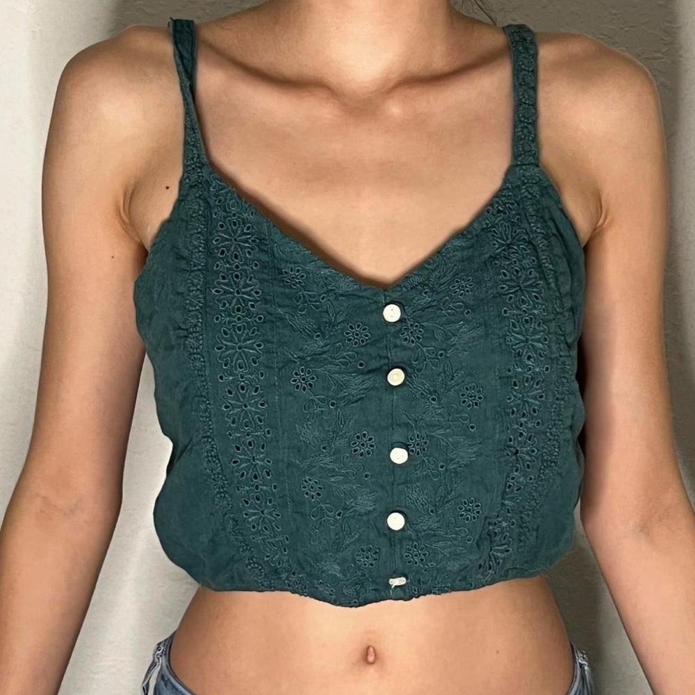 American Eagle Outfitters Teal Lace Crop Top